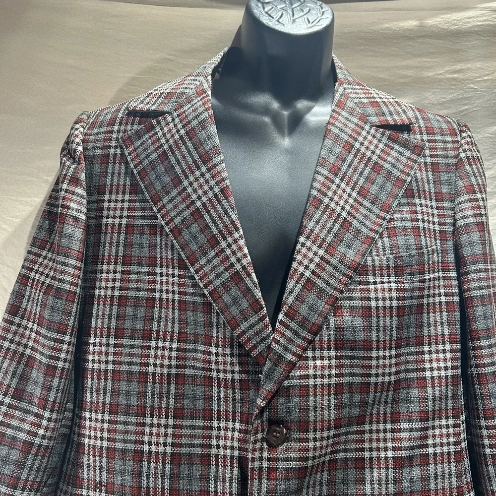 Vintage 70s Cricketeer Mens Plaid Blazer Sport Coat 40R Union Made USA